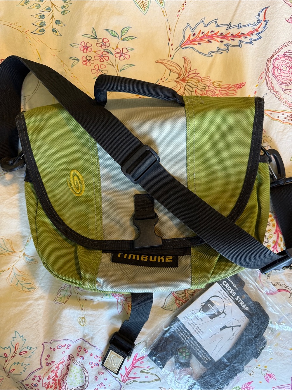 Timbuk2 Green and Light Gray Mini Messenger Bag with Black Strap